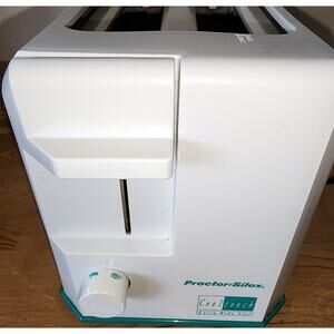 Vintage Proctor Silex White & Teal Toaster READ DESC Cool Touch Extra Wide Slot